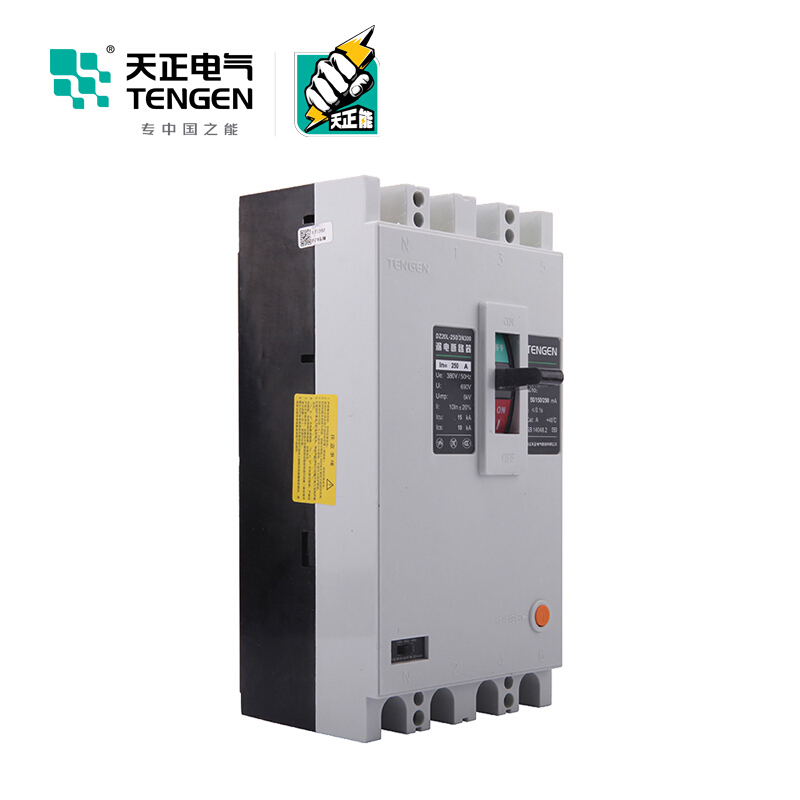 天正电气DZ20L-250 15KA热磁式250A 3P+N手动固定式380V 01020020225塑壳漏电保护断路器