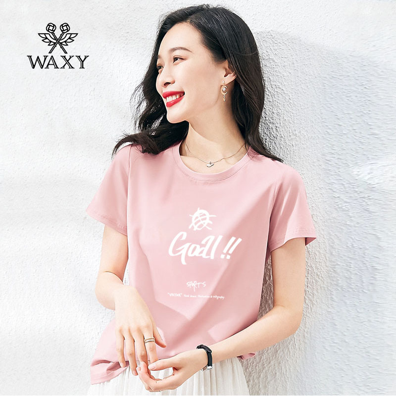 WAXYins风外穿短袖T恤女设计感字母印花创意高档官方潮流体恤全棉
