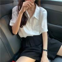 白色 S 日系短袖衬衫女夏季设计感小众百搭白色衬衣复古港味宽松法式上衣