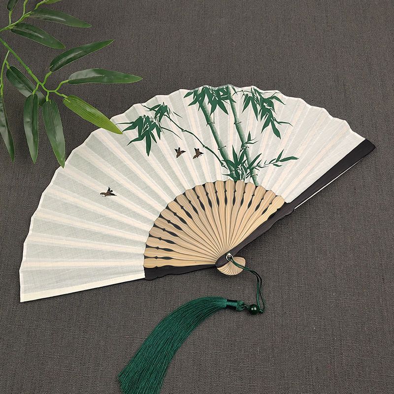 7寸中国风扇子折扇复古风男女汉服夏季随身折叠扇子古典棉麻竹扇23