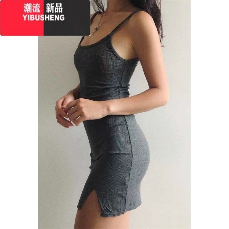 YIBUSHENG欧美露肩露背吊带裙开衩性感打底包臀裙显瘦修身连衣裙家居睡衣棉图片