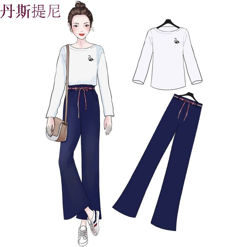 阔腿裤套装女夏秋装2018新款韩版高腰显瘦时尚休闲长袖初秋两件套图片