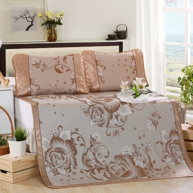 冰丝席三件套1.8m床夏季凉席1.5折叠双人夏天空软席子图片