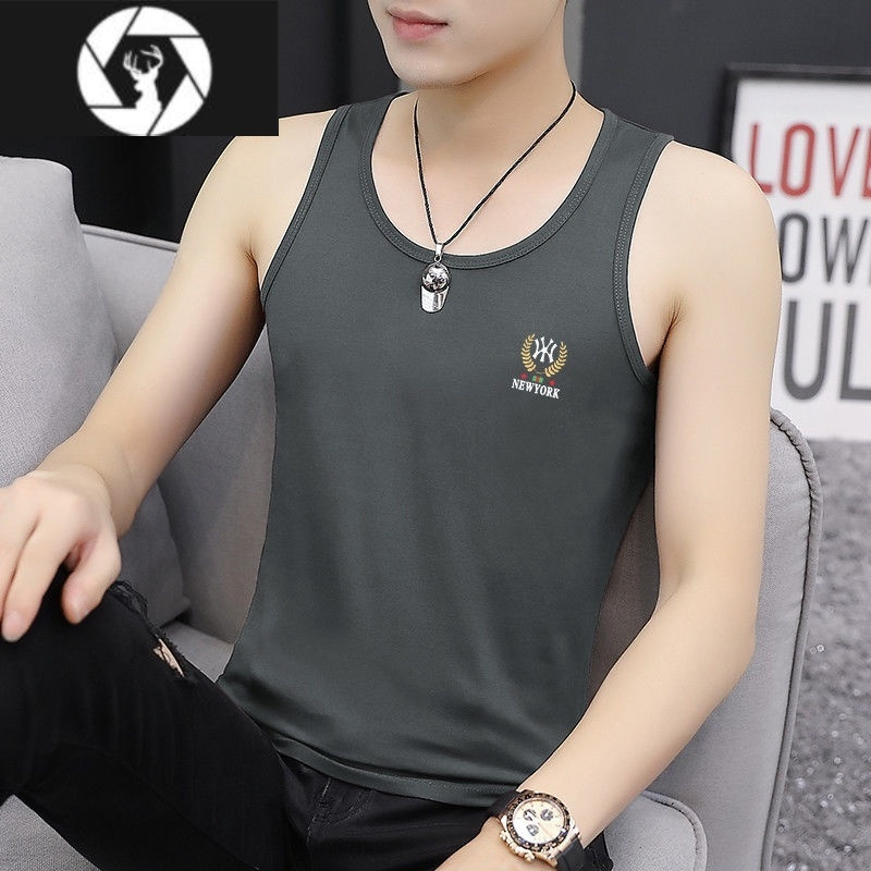 hongzun男士圆领背心夏季莫代尔冰丝无袖跨栏运动健身男