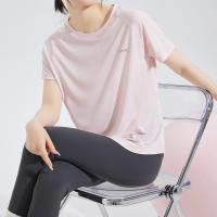 唐狮2024新款短袖女夏季修身瑜伽透气超薄运动简约时尚气质T恤sz_487 L 薄纱粉