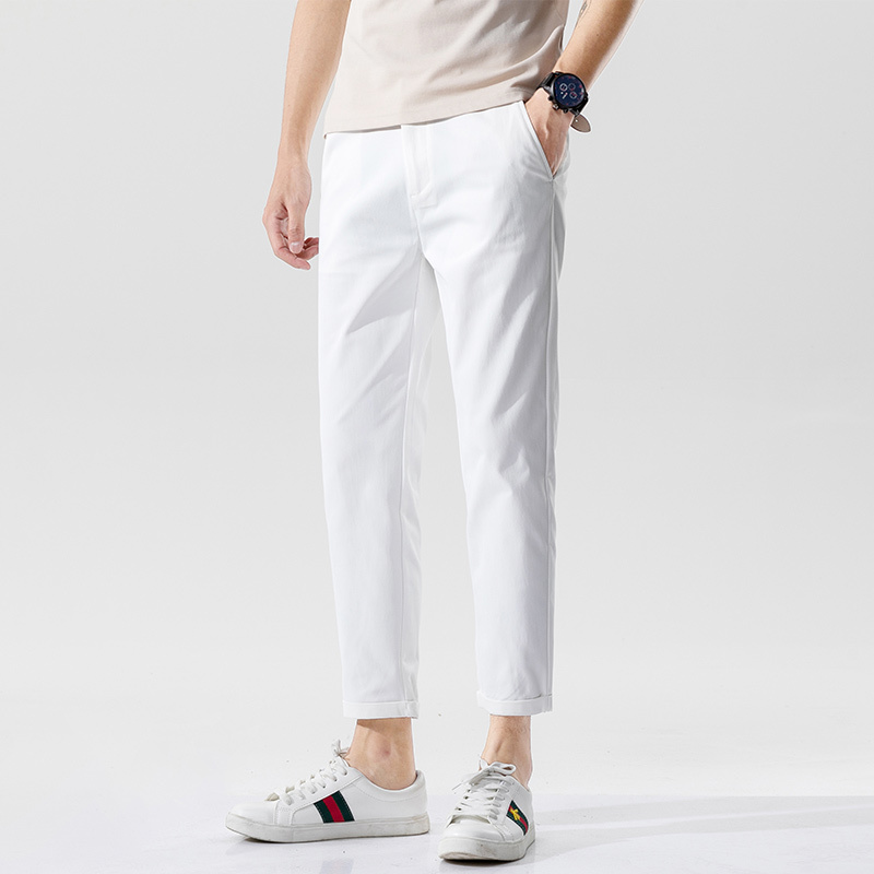 yuansu白色西裤男商务修身小脚九分裤上班百搭潮流直筒显高正装休闲