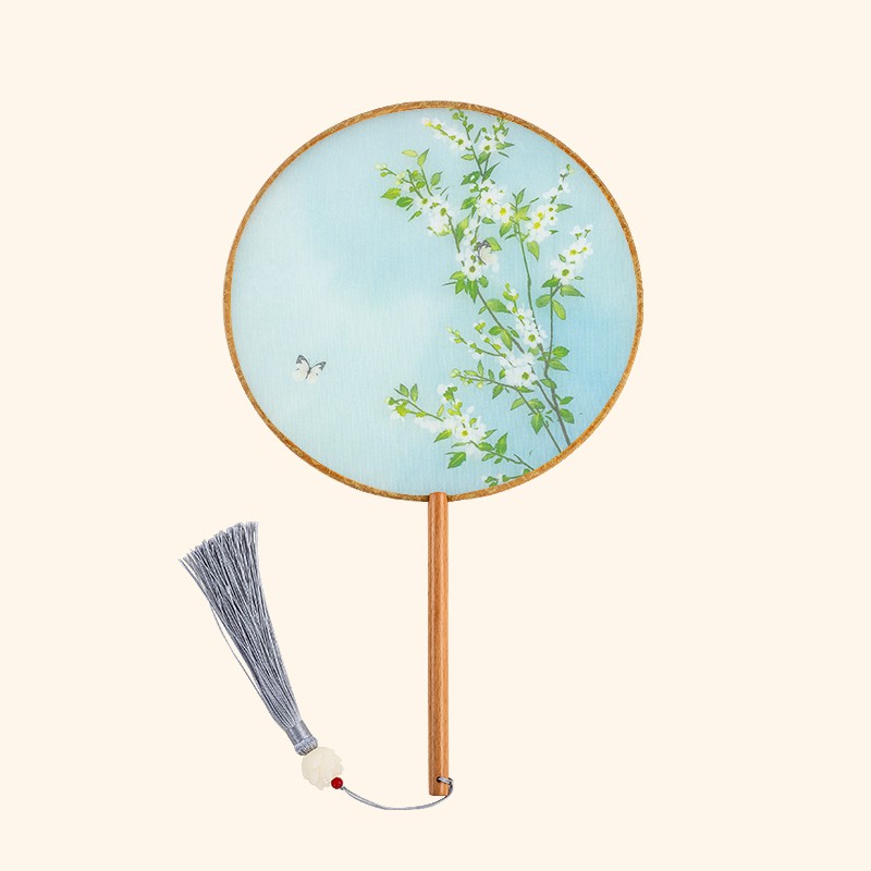 古风团扇汉服女长柄跳舞扇子 中国风中式流苏手工长杆宫扇圆扇 三维