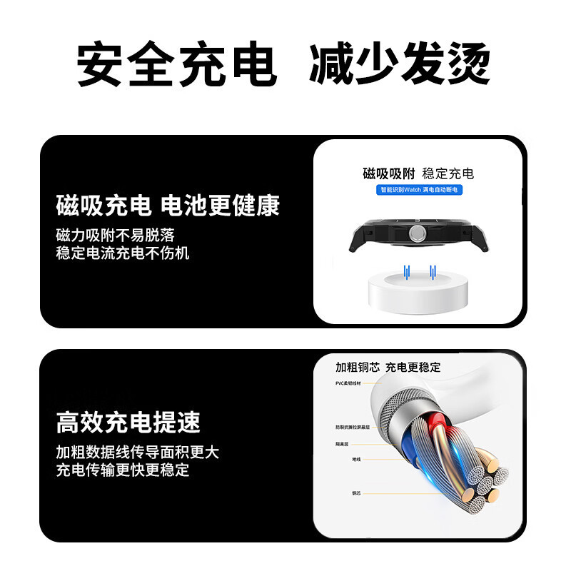 ESCASE 华为手表充电器磁吸Watch3/3Pro/4Pro/GT4/GT3/GT2Pro/Runner/D充电线