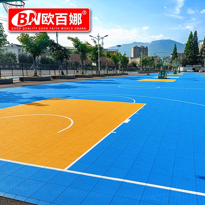 欧百娜悬浮地板篮球场地垫室外幼儿园学校操场小区拼装塑胶运动地板高清大图