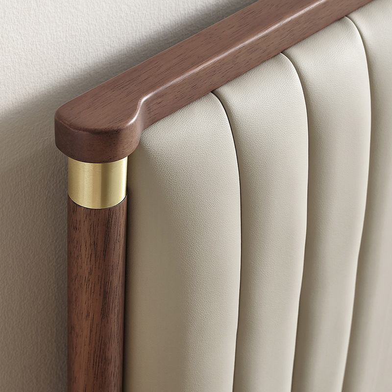 全友家居新中式卧室生态科技皮舒适软靠床屏橡胶木板木床双人床高清大图