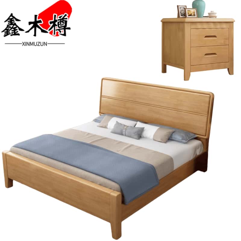 鑫木樽双人床+床头柜1.5*2m套高清大图
