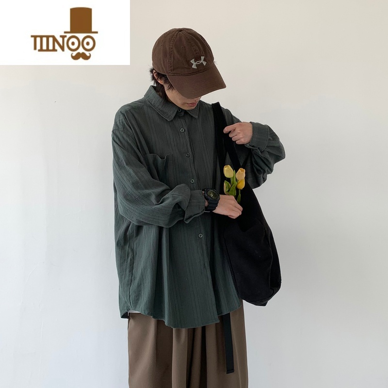 YANXU几物jiwuus日系复古褶皱衬衫男女休闲宽松纯色长袖衬衣外套i高清大图