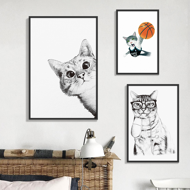 喵控 现代简约创意组合宠物猫咪装饰画客厅壁画墙挂画