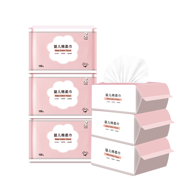 小白熊 (XIAOBAIXIONG) 婴儿棉柔巾 干湿两用母婴幼儿童棉柔巾 非湿巾100*6包 09021