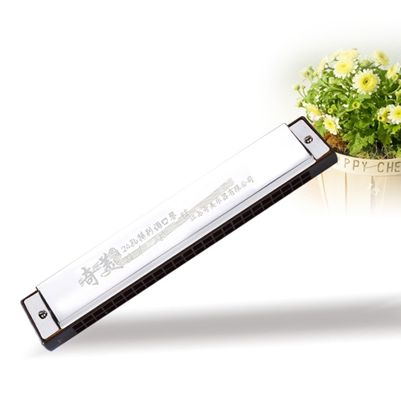 奇美美24孔特别调复音口琴银色金色bb升f降b升cdefgabd调