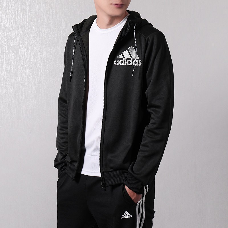 阿迪达斯(adidas)秋季男子针织连帽运动夹克开衫休闲外套DL8702