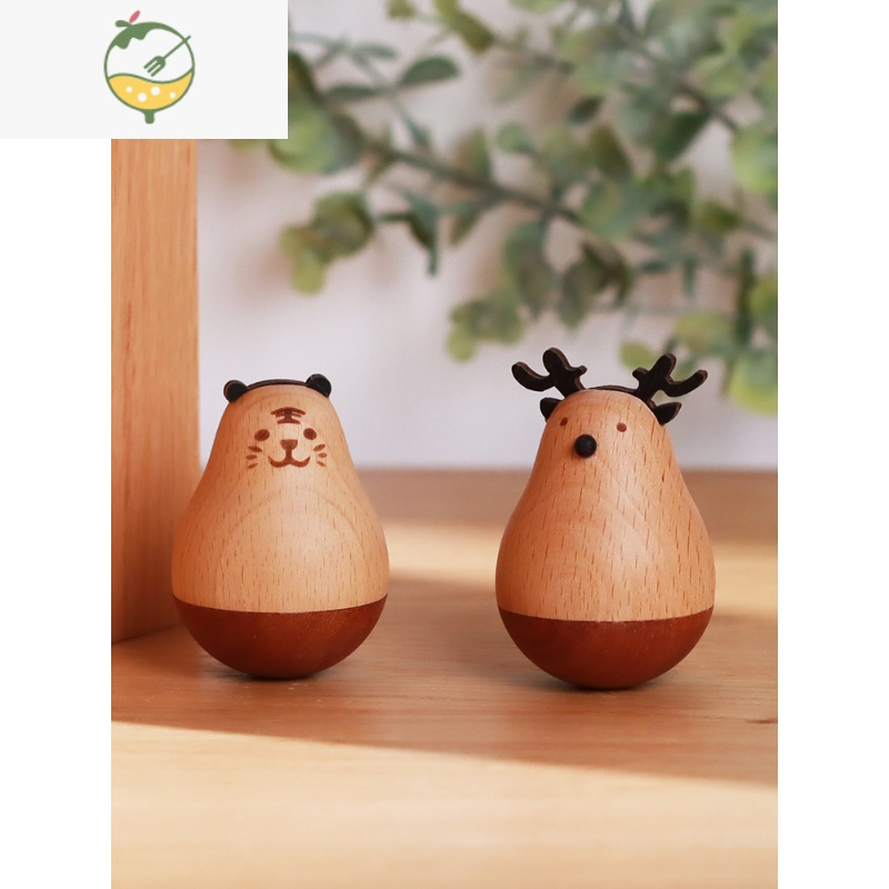 yicheng办公桌不倒翁装饰品小摆件木质工艺品少女心创意可爱毕业生日