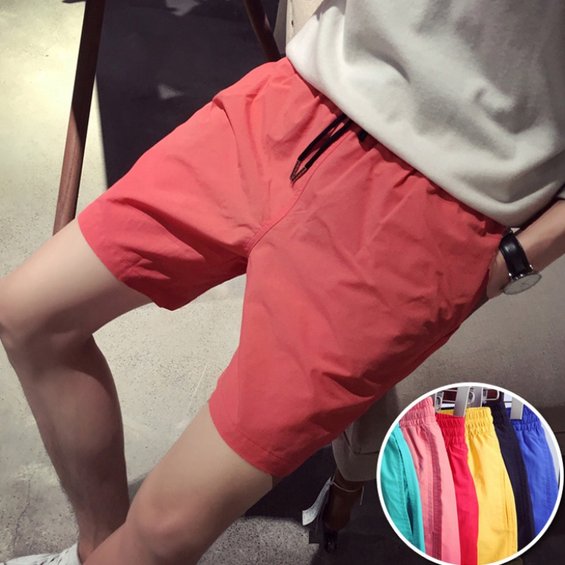 夏款年轻男士休闲短裤男帅气青少年五分裤休闲裤纯色糖果宽松男裤