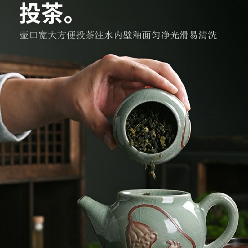 华普思功夫陶瓷开片德化家用整套茶壶礼盒茶杯10头哥窑茶具套装(含礼盒)高清大图