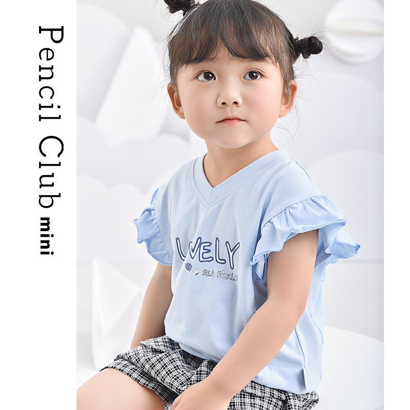 [清仓价:19元]铅笔俱乐部童装小童儿童背心2022夏装新款女童上衣小飞袖薄款洋气