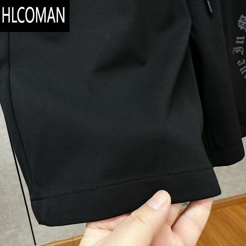 HLCOMAN速干 宽松弹力 亲肤有型 休闲运动中裤 男夏松紧腰黑五分短裤图片