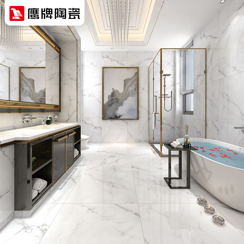 预售鹰牌瓷砖 山水白 现代简约客厅地砖防滑全抛釉地板砖釉面砖800X800高清大图