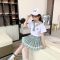 女童连衣裙夏装2021新款洋气套装裙十岁女孩小学生学院风公主裙子 浅绿色+格子裙 [上衣纯棉] 110 [适合身高100