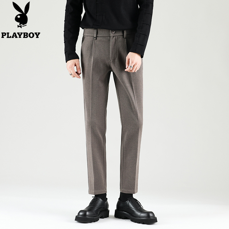 花花公子420克毛呢西裤男秋冬款加厚保暖商务休闲重磅西装长裤克高清大图