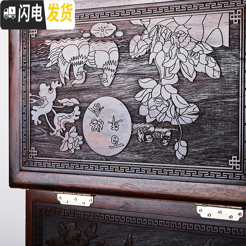 三维工匠大红酸枝首饰盒带锁实木珠宝箱中式复古多层饰品收纳盒子结婚高清大图