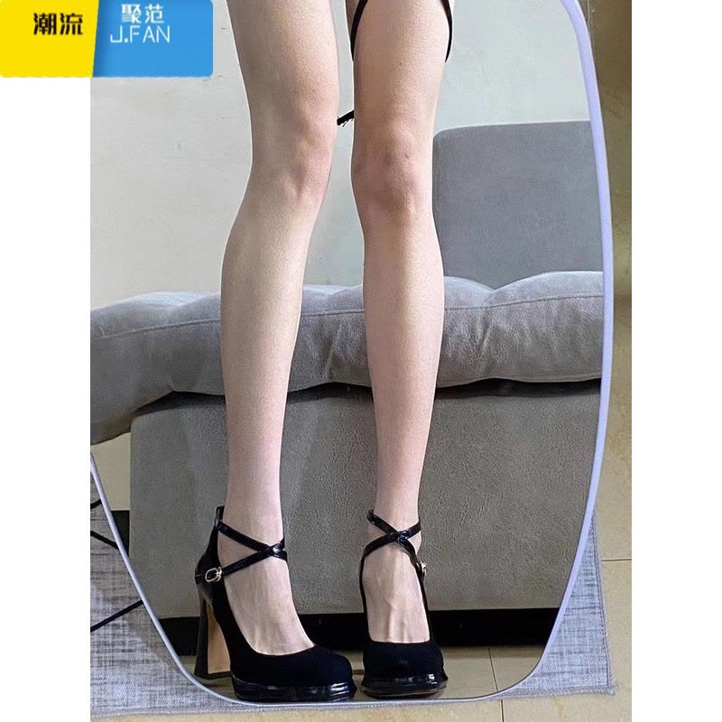 聚范增高款 小个子玛丽珍鞋厚底防水台黑色粗跟高跟鞋女夏季新款单鞋图片