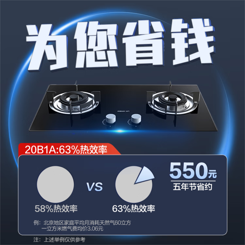 老板(Robam) 燃气灶 5.0kW 单灶具 双眼灶 燃气灶台嵌入式 天然气灶JZT-20B1A (天然气)高清大图