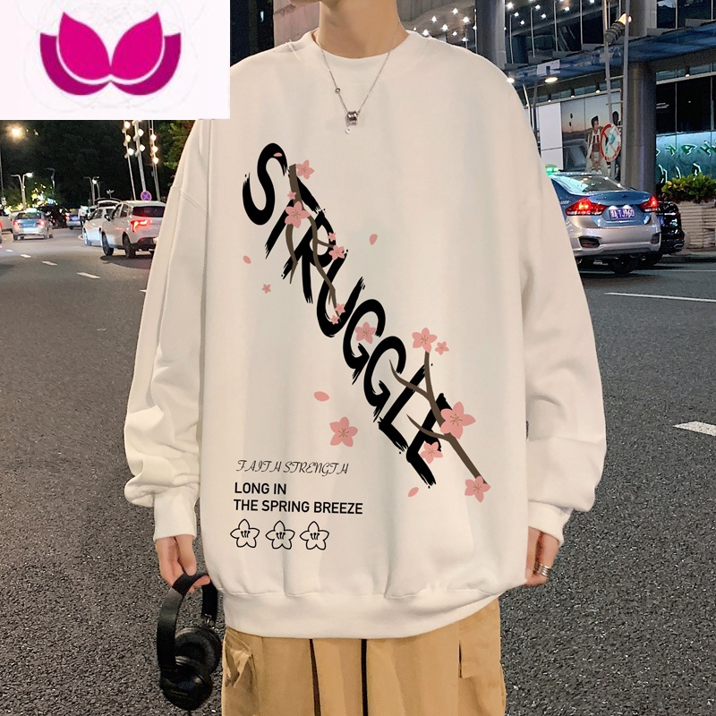 七斓vintage美式复古樱花无帽卫衣男oversize加绒潮牌设计感小众上衣