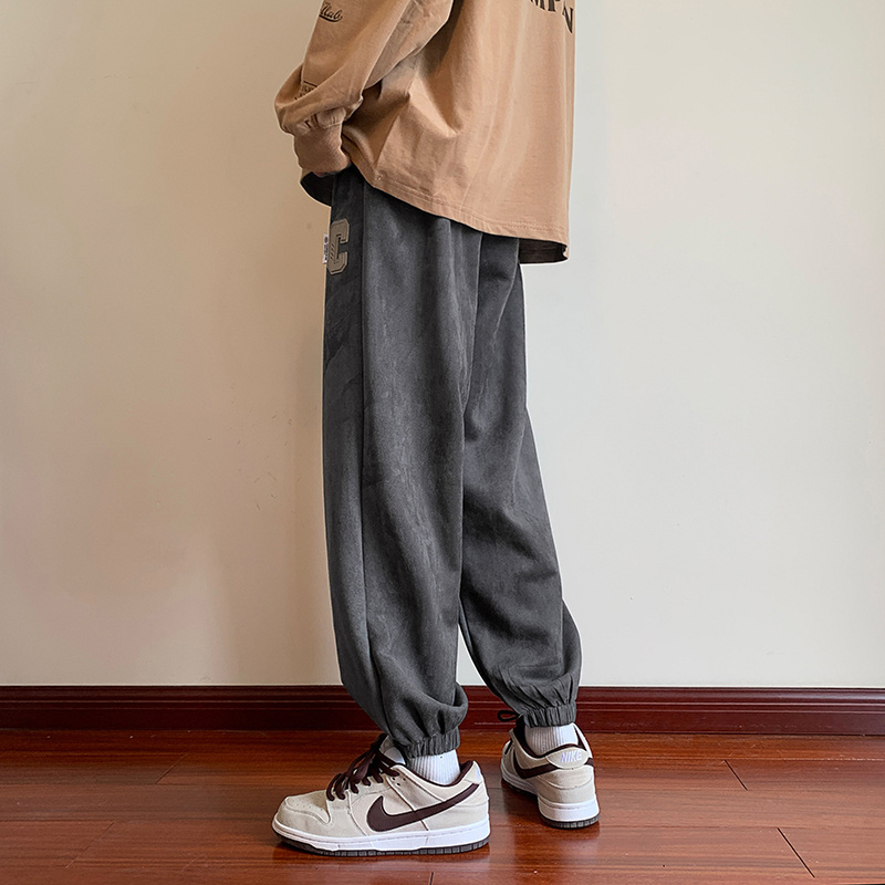 潮牌ins休闲裤男士春秋季2022新款黑色潮宽松卫裤百搭束脚运动裤子