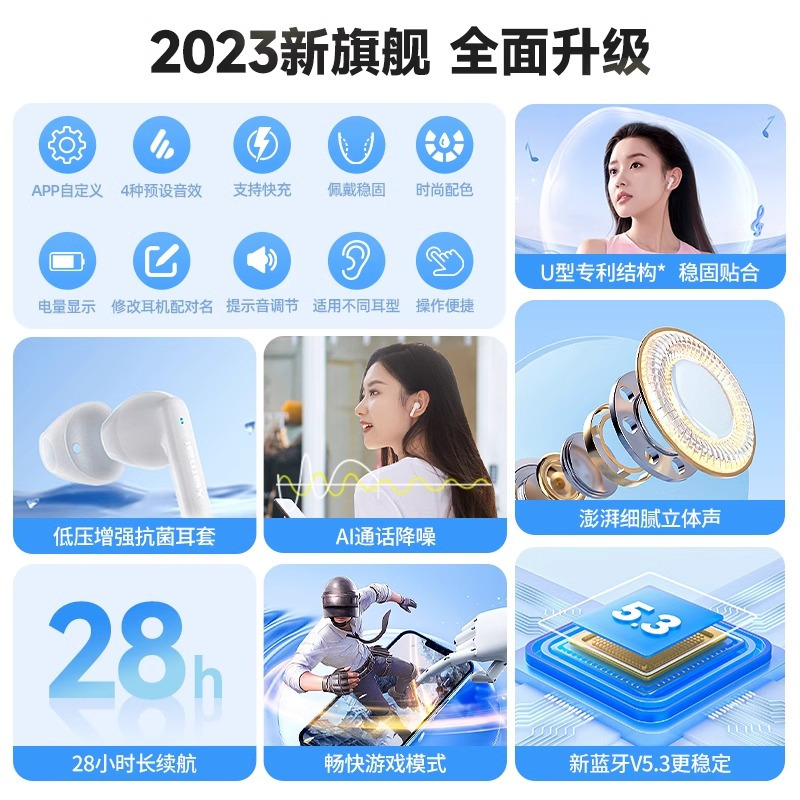 EDIFIER/漫步者X2PLUS真无线蓝牙耳机半入耳式通话降噪游戏运动男女生新款 白色
