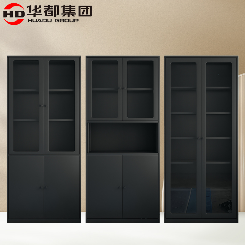 华都HDBL-601H 曜黑600宽通玻书柜华都书柜书架钢制资料档案柜展示柜铁皮柜落地靠墙家用收纳置物架阳台高清大图