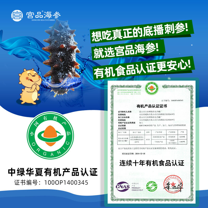 [国标10倍]宫品海参3A淡干海参500克60-80只中等偏大家庭盒装 国产生鲜 海鲜水产高清大图