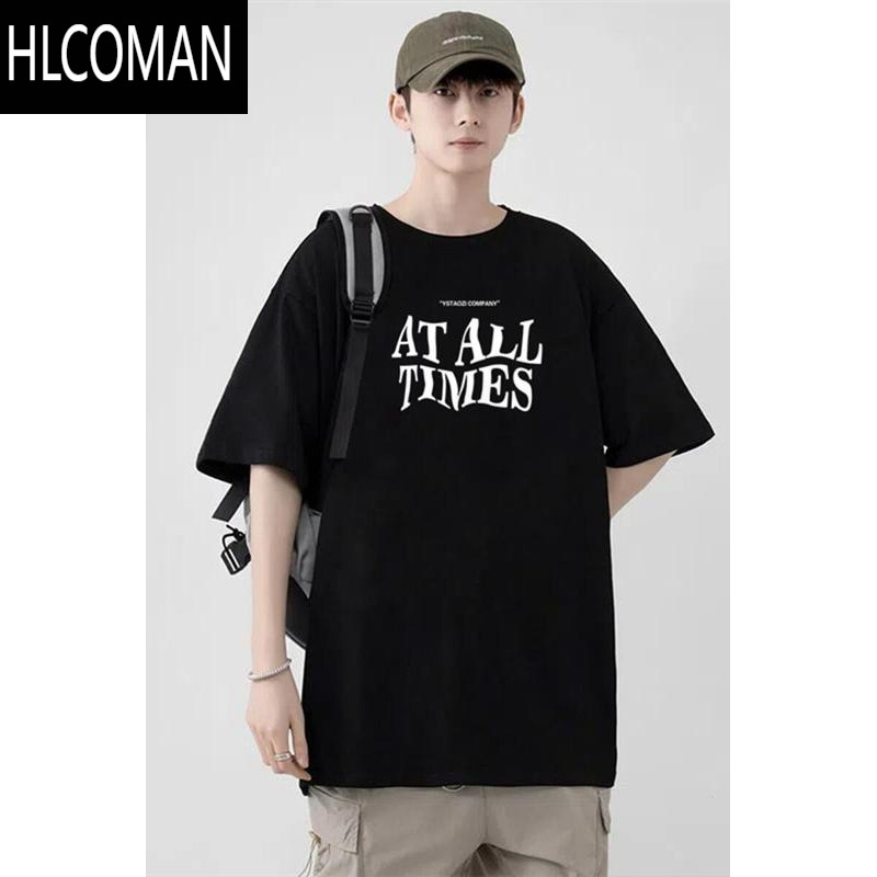 hlcoman短袖潮牌t恤男ins夏装新款克莱因蓝半袖上衣服宽松五分袖体恤