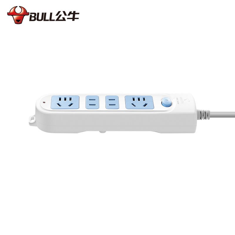 公牛(bull)GN-607全长1.8米四位插孔带保护门总控开关插座/接线板/排插/拖线板/插排 蓝白高清大图