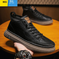 聚范2024新款男鞋春季马丁靴男士夏季英伦风休闲高帮板鞋潮中帮工装2 XY-518黑色 39