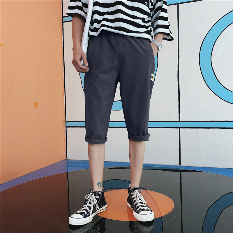 夏季男士短裤休闲裤修身七分裤韩版中裤潮流五分裤运动男裤马裤子lm