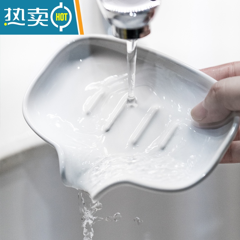 敬平创意陶瓷沥水香皂碟酒店卫生间家用清洁肥皂盒百洁布简约托盘 (桔色)沥水碟高清大图