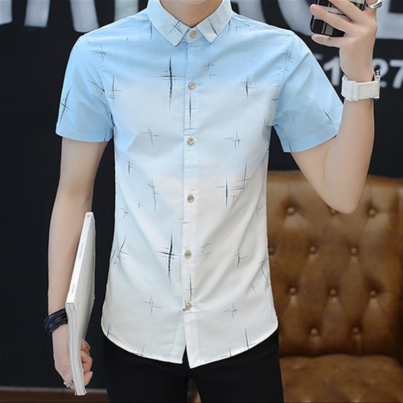 夏季男装短袖衬衫男休闲寸衫青少年韩版修身薄款潮流学生帅气衬衣