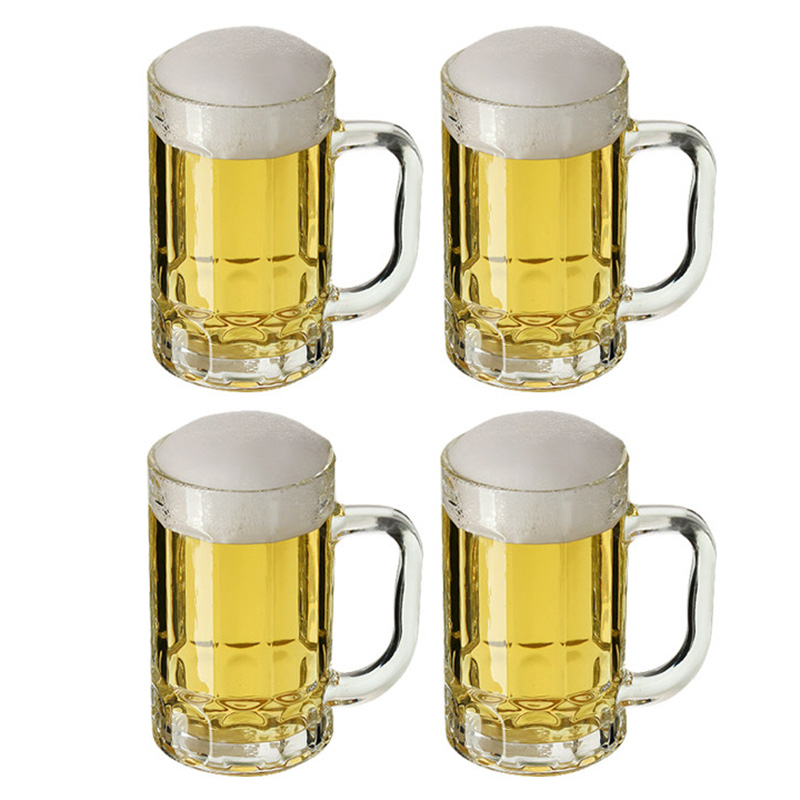 scybe喜碧 穆罗玻璃啤酒杯4件套果汁杯牛奶杯玻璃杯洋酒杯把手杯410ml