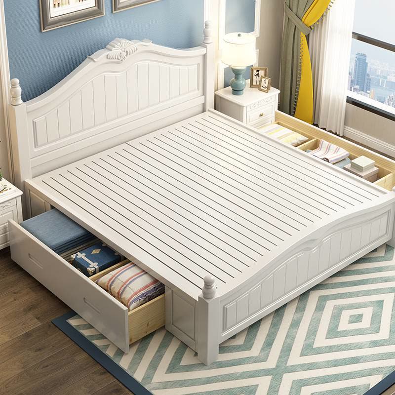 美式实木床1.8米白色双人床欧式床主卧公主床储物床1.5米现代简约图片