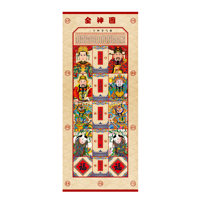 福人福地伴手礼新年门神财神灶王爷福字门贴乔迁新居开业纸质高档春节装饰礼品 全神图（33*80cm）