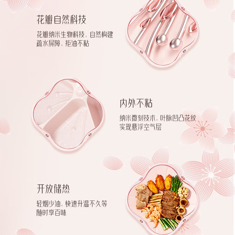 温仑山多功能煎烤盘烧烤烤肉盘 激滟芳桃-桃花煎盘[五宫格]高清大图