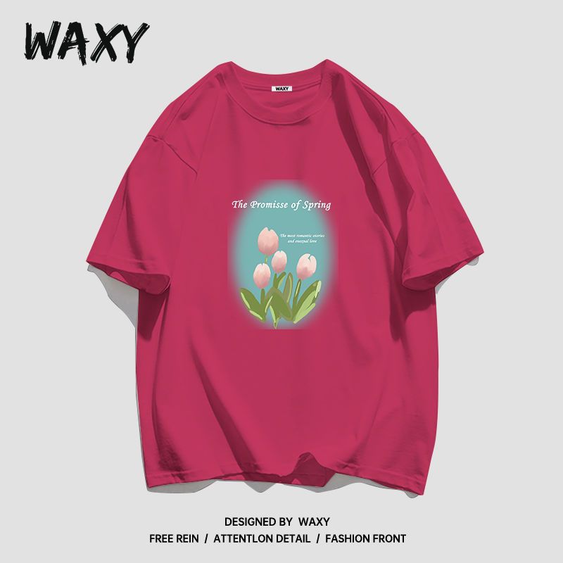 WAXY纯棉T恤女潮牌短袖学生宽松显瘦潮流印花嘻哈设计感小众上衣