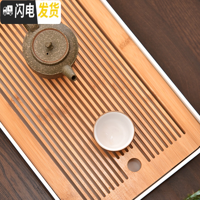 三维工匠家用密胺茶盘简约圆形日式小茶台干泡竹托盘功夫茶具储水 密胺茶字黑石磨茶盘(防滑垫款)高清大图