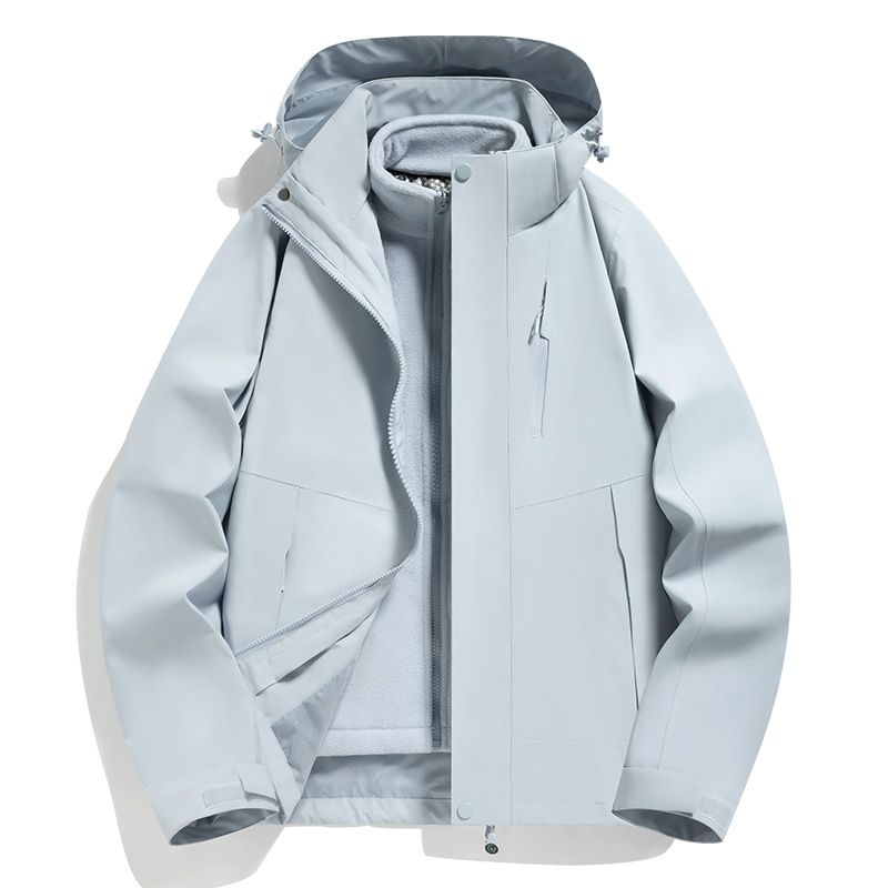 渔人船长冬季户外全热封情侣款冲锋衣防水透气防风保暖可拆卸三合一两件套高清大图