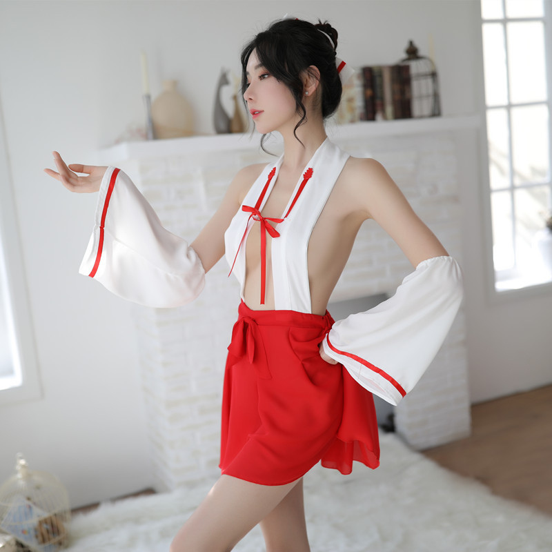 长夜漫漫 情趣内衣日式和服女巫装百褶裙套装夜店制服露背开档绑带免脱透视诱惑睡裙女式情趣睡衣私密成人性用品高清大图